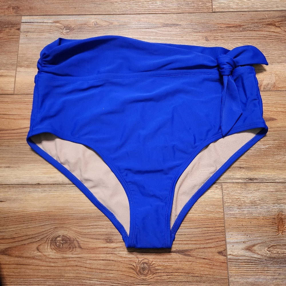 Kona Sol Swimsuit Bottom Womens L Cobalt Blue High-Waist NEW